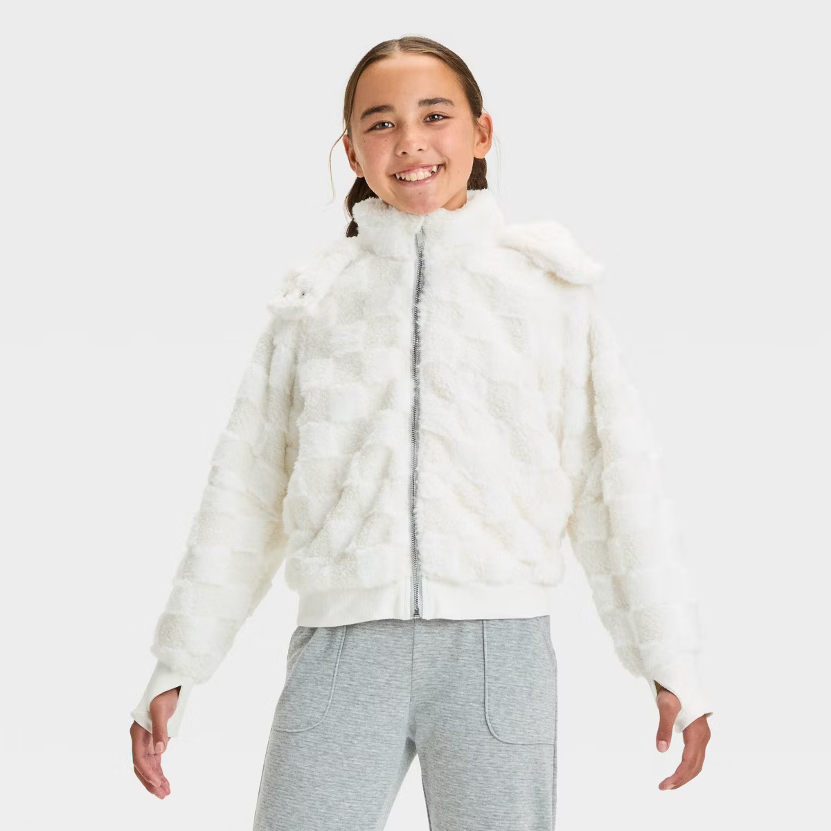 Girls' Faux Shearling Fleece Jacket - All In Motion™ Cream L | Target