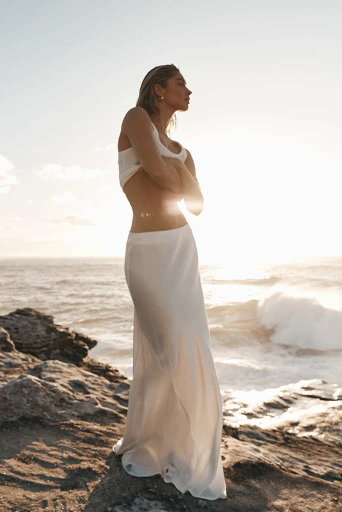 CHARLI WHITE SATIN MAXI SKIRT | DISSH