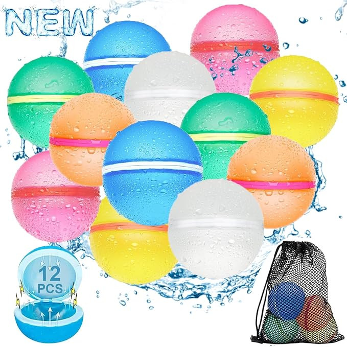 Reusable Water Balloons for Kids, 12PCS Magnetic Refillable Latex-Free Silicone Water Bomb with M... | Amazon (US)