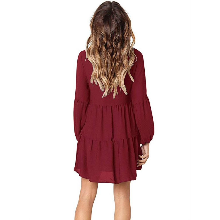 Women's Long Sleeve Tunic Dress V Neck Casual Loose Fall Flowy Swing Shift Dresses | Walmart (US)
