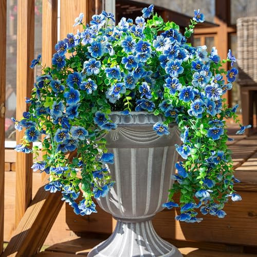 HyeFlora Artificial Flowers for Outdoors Decoration, 2Pcs Blue Fake Hanging Spring Summer Decor, Lifelike Plants, UV & Fading Resistant Flower for Porch Patio Balcony Planter Yard Home Garland | Amazon (US)