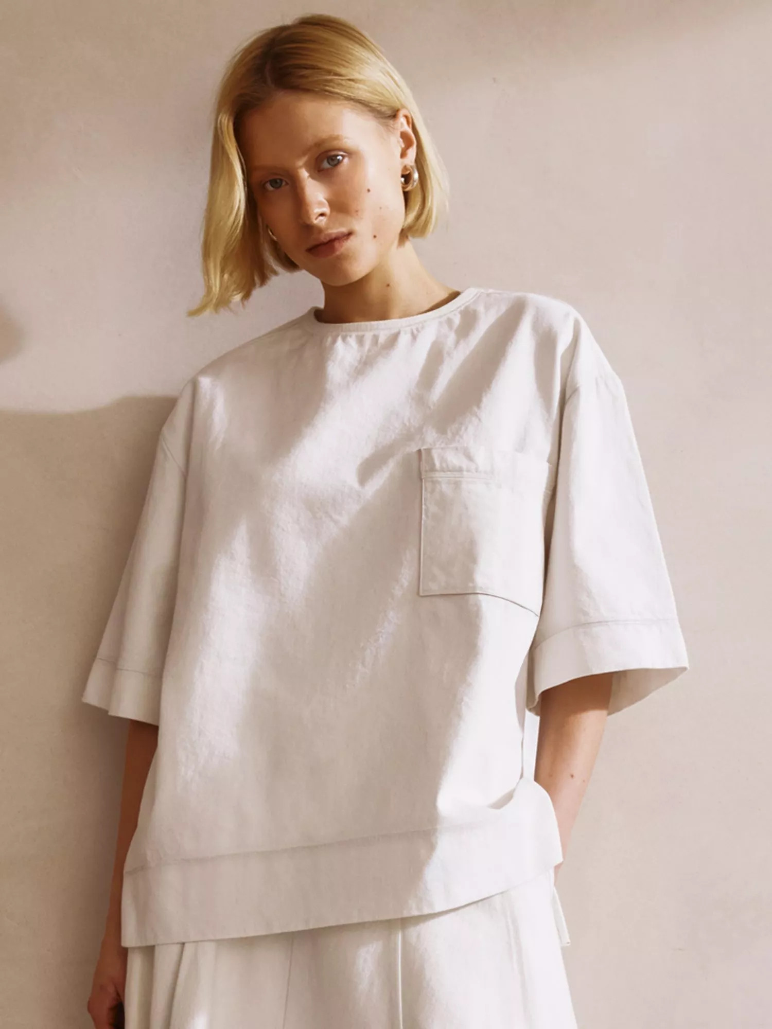 Albaray Relaxed Fit Denim T-Shirt, Ecru | John Lewis (UK)