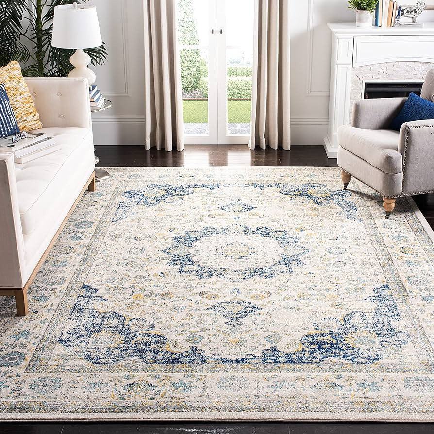SAFAVIEH Area Rug 8x10 - Evoke Collection - Large - Ivory & Blue, Shabby Chic Oriental Medallion ... | Amazon (US)
