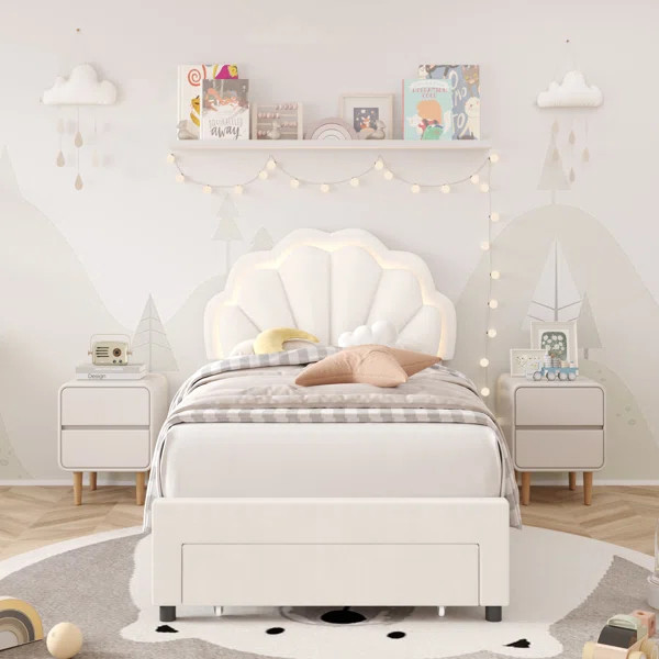 Burlyn Upholstered LED Bed Frame with Drawer & Adjustable Headboard, Kids Beds | Wayfair North America