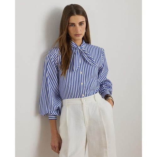 Striped Tie Neck Shirt with Long Sleeves | La Redoute (UK)