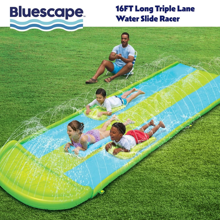 Bluescape Triple-Lane Water Slide + (3) Inflatable Boogie Boards for Summer Water Play for Toddle... | Walmart (US)