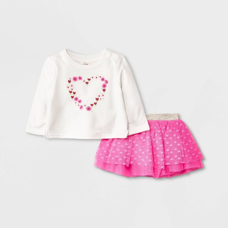 Baby Girls' Heart Tutu Top & Bottom Set - Cat & Jack™ Neon Pink | Target