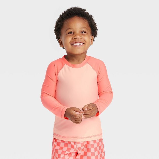 Toddler Raglan Long Sleeve Rash Guard Top - Cat & Jack™ Coral Red | Target