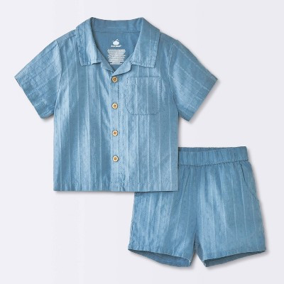 Baby Boys' 2pc Gauze Cabana Button-Down and Shorts Set - Cloud Island™ Blue Newborn | Target