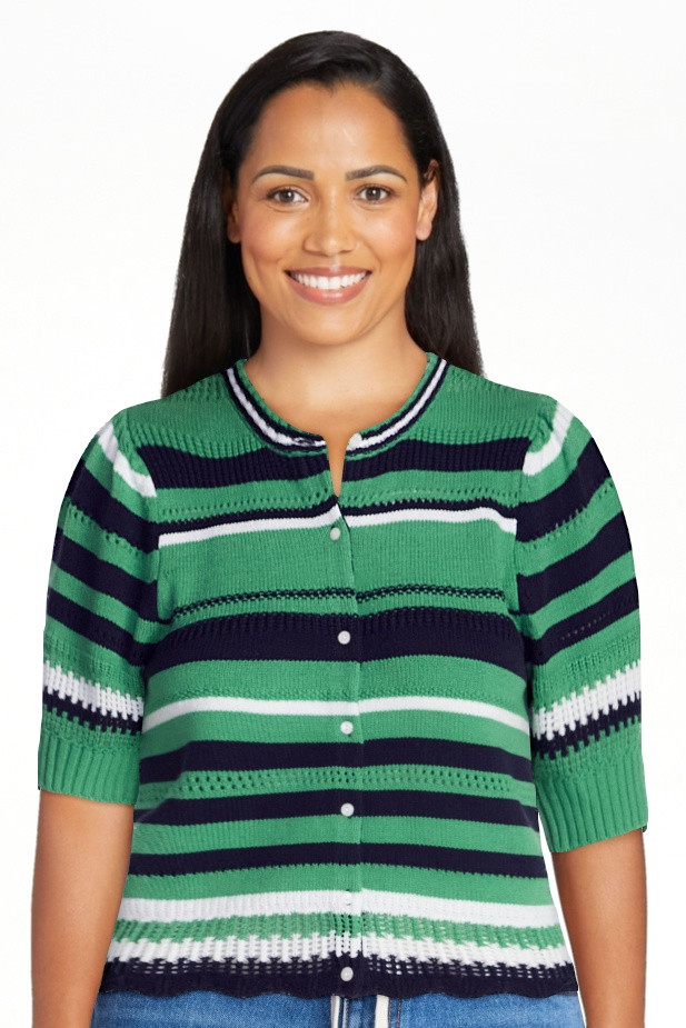 Free Assembly Women's Textured Stripe Cardigan Sweater with Short Puff Sleeves, Lightweight, Size... | Walmart (US)