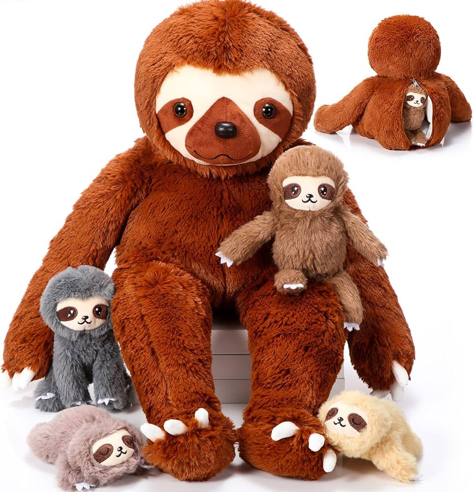 Kasyat 5 Pcs Sloth Plush Toy Set 13 Inch Mommy Sloth Stuffed Animal with 4 Cute Baby Sloth Plushi... | Amazon (US)