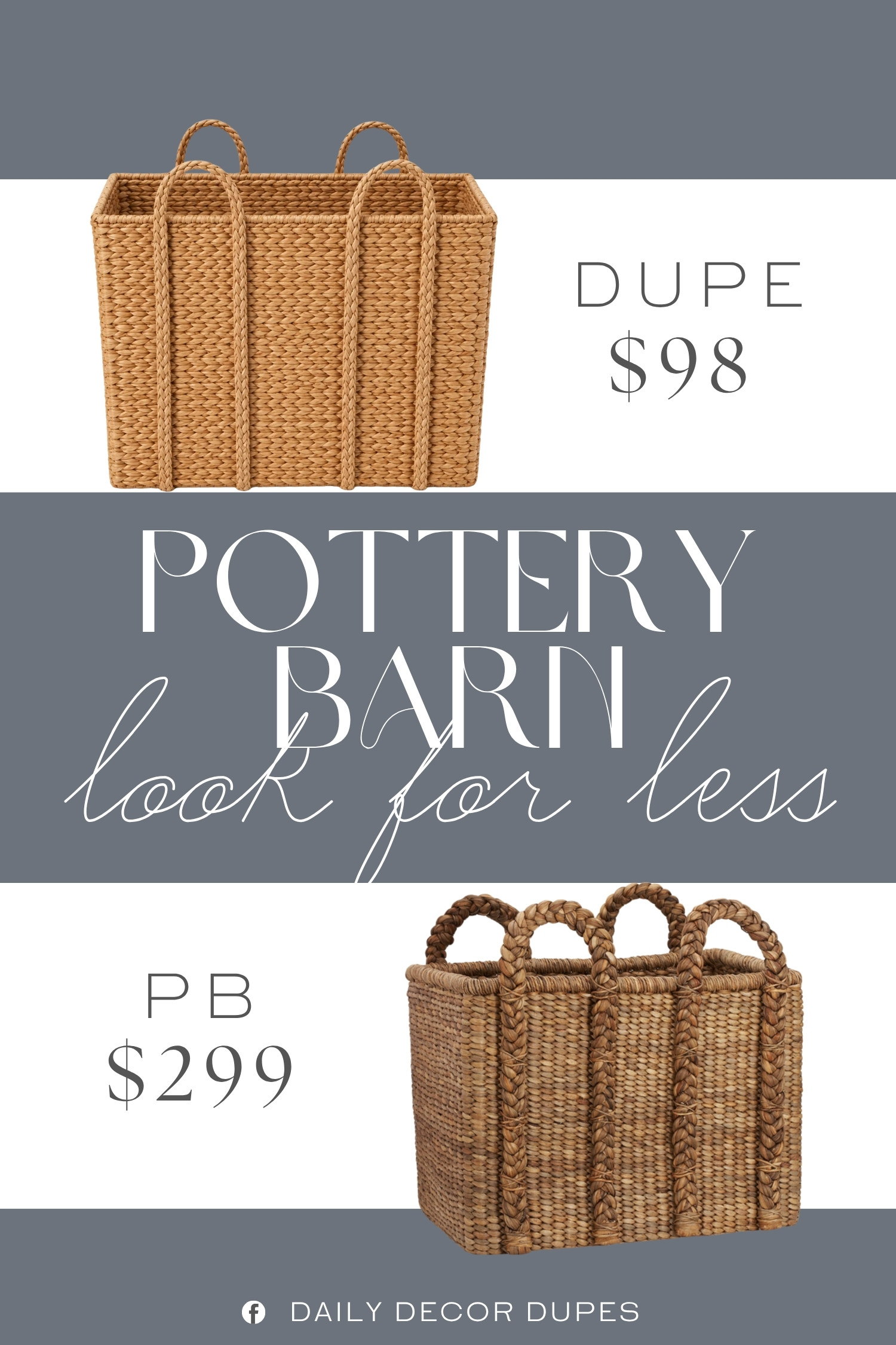 This Pottery Barn oversized rectangular basket brings natural woven texture, a spacious interior, and sturdy loop handles together in one versatile storage piece. It is ideal for organizing blankets, pillows, toys, towels, or seasonal essentials while adding warmth to a living room, bedroom, nursery, entryway, or laundry space. At around $98, compared with the $299 designer version shown, this woven basket offers an easy way to add practical storage and relaxed texture without stretching the decor budget. 🧺✨🏡

Home more affordable option find similar look for less budget friendly affordable cheap cheaper beautiful pretty. Clearance sale coupon code discount code promo code luxury Inspo inspiration inspired by idea ideas Love like these? I share multiple every day in my FB group.
#PotteryBarnInspired #OversizedBasket #WovenBasket #StorageBasket #LargeStorageBasket #RectangularBasket #BasketWithHandles #HomeOrganization 

 #LTKHome