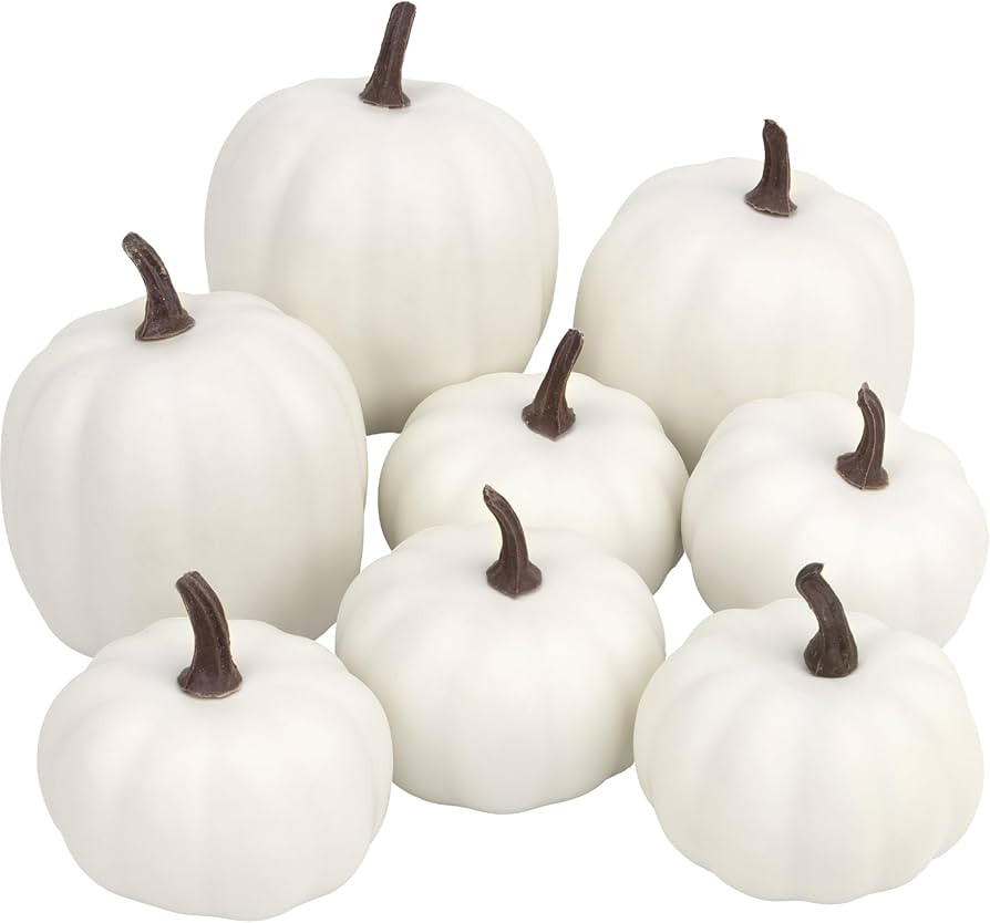 Artgar Pumpkin Decor - White Artificial Pumpkins - 8 PCS Foam Pumpkin Set for Fall Halloween Than... | Amazon (US)