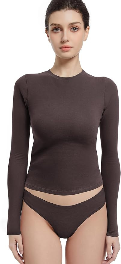 Long Sleeve Shirts for Women Crewneck Basic Tees T Shirts Fitted Crop Tops Y2k Going Out Tops | Amazon (US)