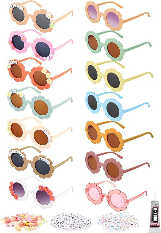 14 Pcs DIY Round Flower Sunglasses with 200 Random Letter Beads 50 Daisy Charms Glue for DIY Name | Amazon (US)