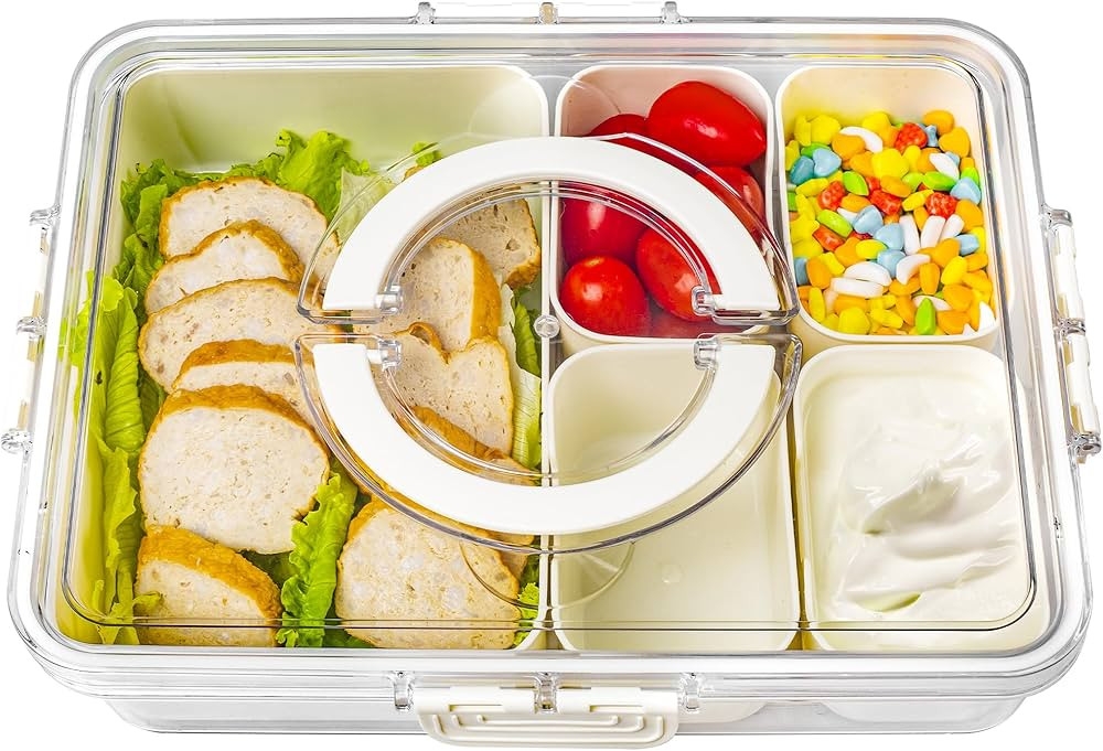 Bandesun Divided Serving Tray with Lid and Handle - Snackle Box Charcuterie Container for Portabl... | Amazon (US)