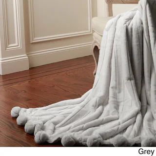 Aurora Home Luxe Mink Faux Fur Pom Throw Blanket (Grey - Casual/Traditional) | Bed Bath & Beyond