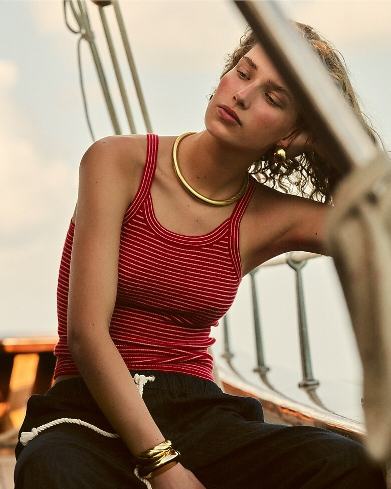 Featherweight cashmere ribbed tank top in stripe | J. Crew US