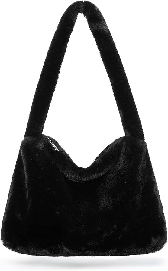 Fluffy Furry Tote Bag Large Fuzzy Bag Cute Plush Bag Zipper Women Girl Faux Fur Shoulder Handbag ... | Amazon (US)