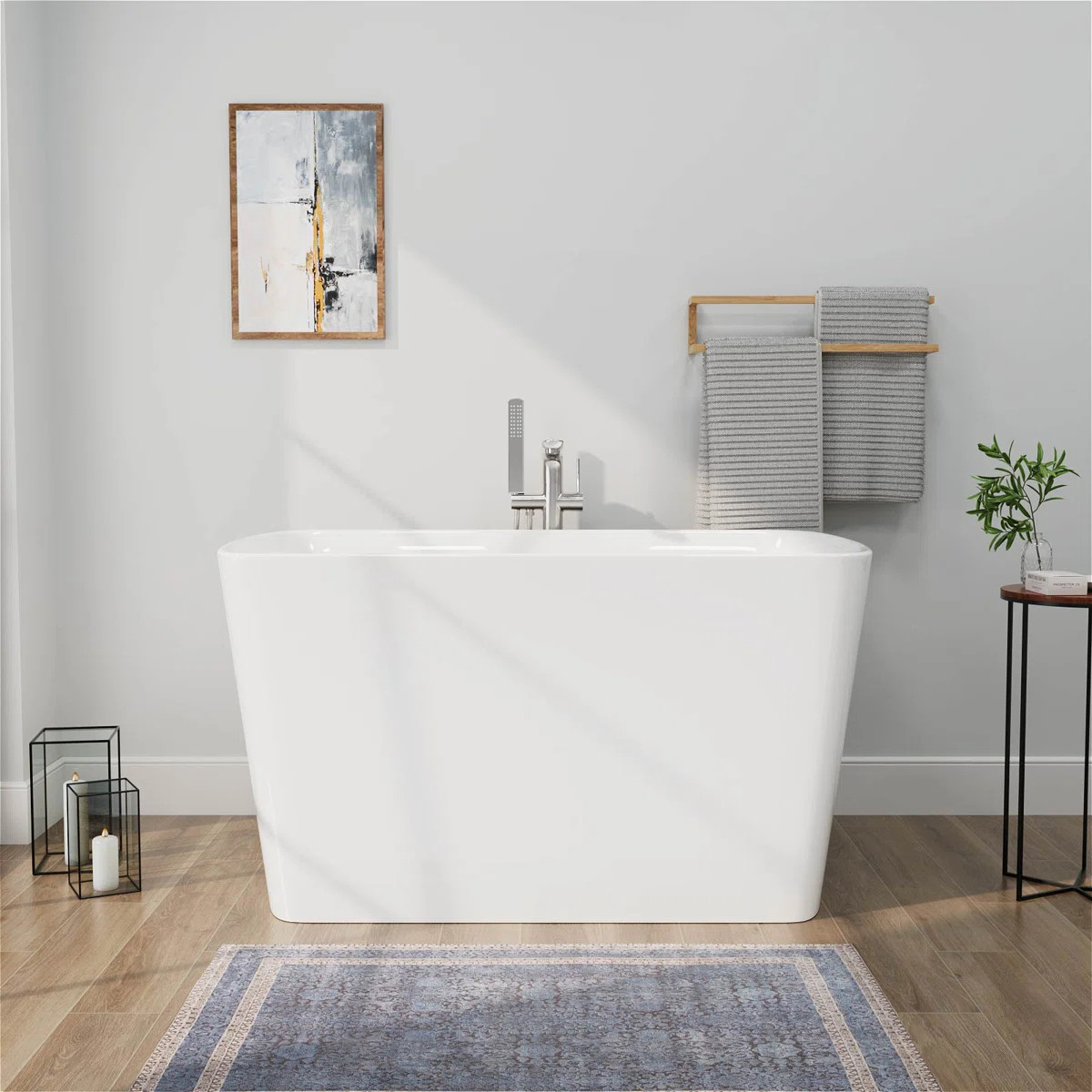 47" x 27" Modern Freestanding Acrylic Soaking Bathtub, Non-Slip Surface, Compact Design for Small... | Wayfair North America