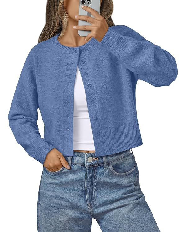 LILLUSORY Womens Cropped Cardigan Sweaters Lightweight Fall Crop Cotton Knit Y2k Outfits Fashion ... | Amazon (US)