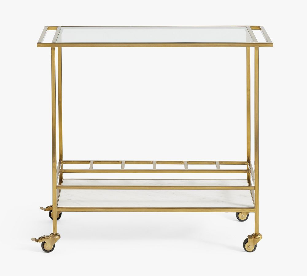 Delaney Marble Rectangular Bar Cart, Antique Brass | Pottery Barn (US)