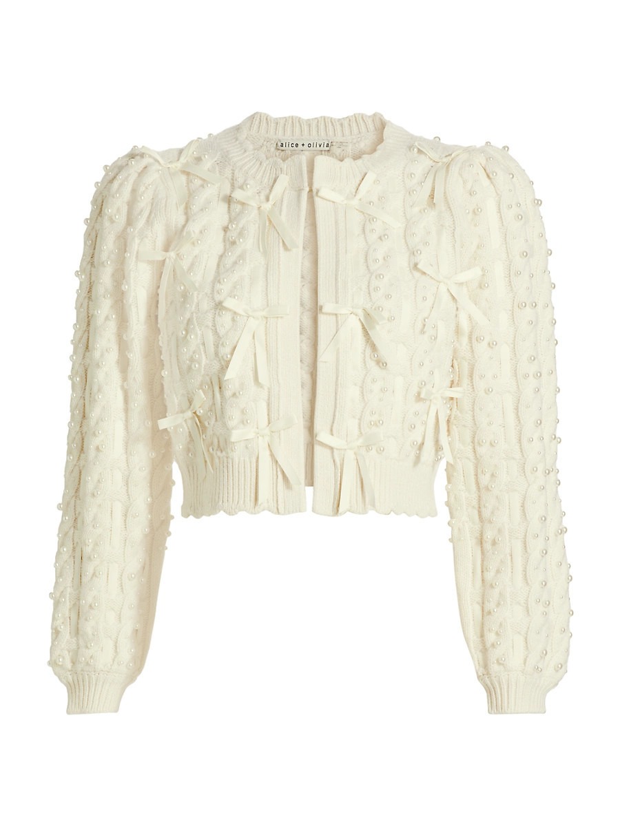 Women's Kitty Embellished Cable-Knit Cardigan - Soft White - Size Small | Saks Fifth Avenue