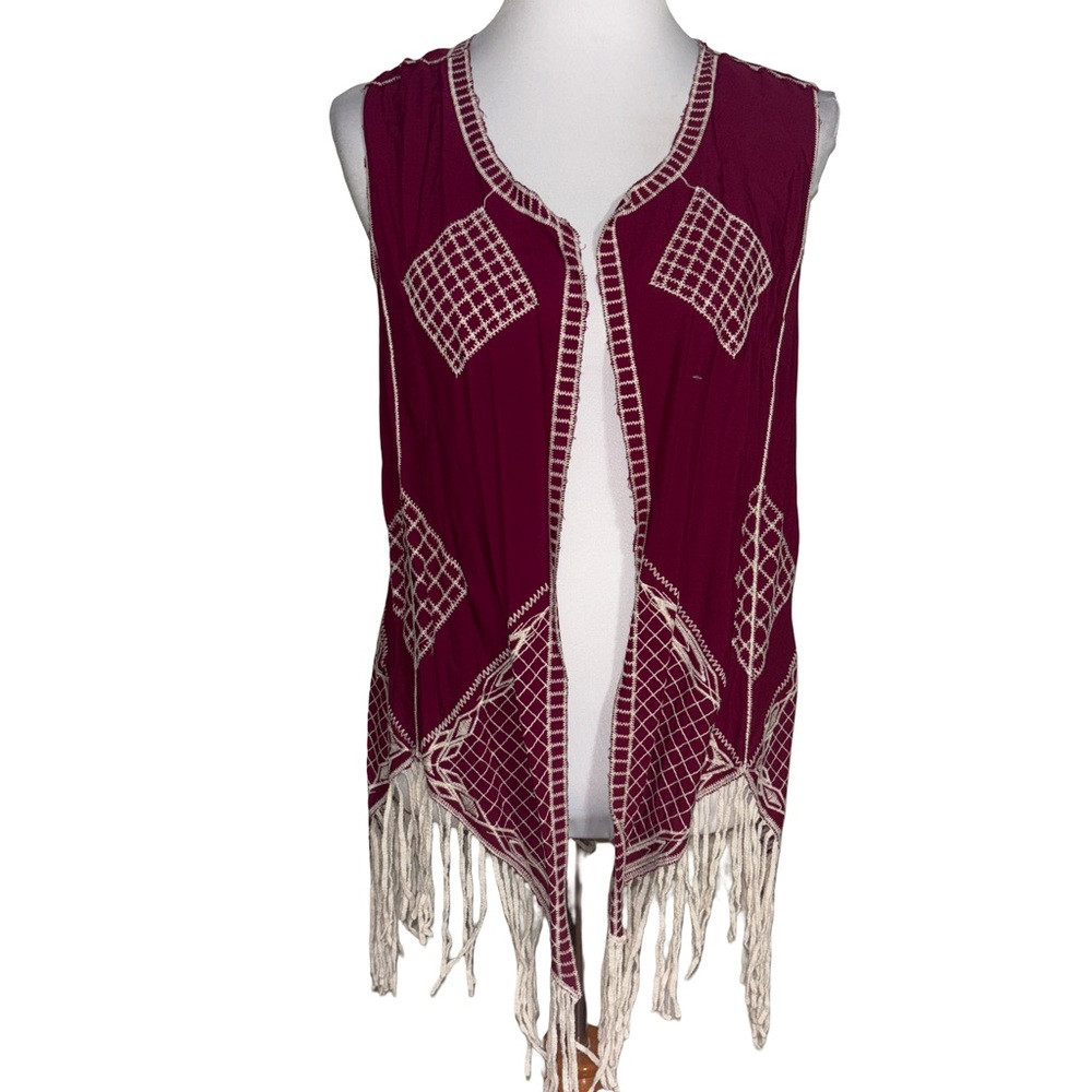 Cato Tribal Vest Maroon Fringe Patterns | Poshmark