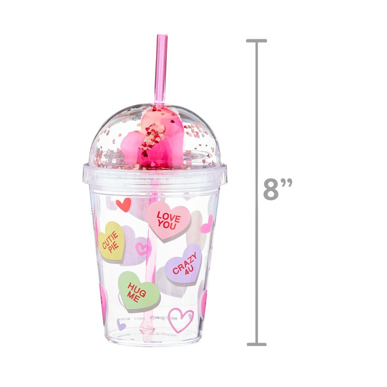 Valentine’s Day Light-Up Pink Conversation Heart Cup with Straw, Ages 3+, by Way To Celebrate | Walmart (US)