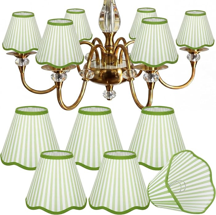 Gerrii 6 Pcs Light Green Striped Scalloped Lamp Shades Block Print Lamp Shades Cotton Lampshade 3... | Amazon (US)