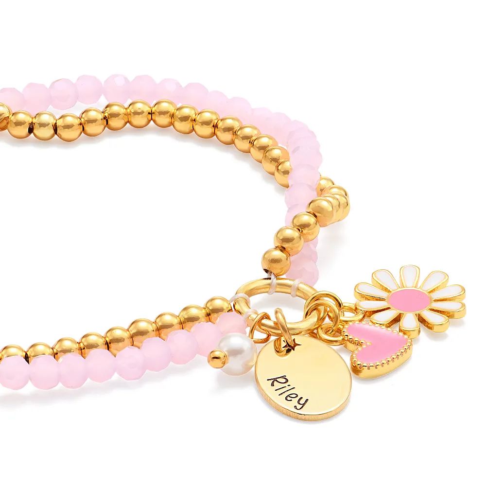 Daisygirl Beaded Name Bracelet in 18K Gold Plated Brass | MYKA