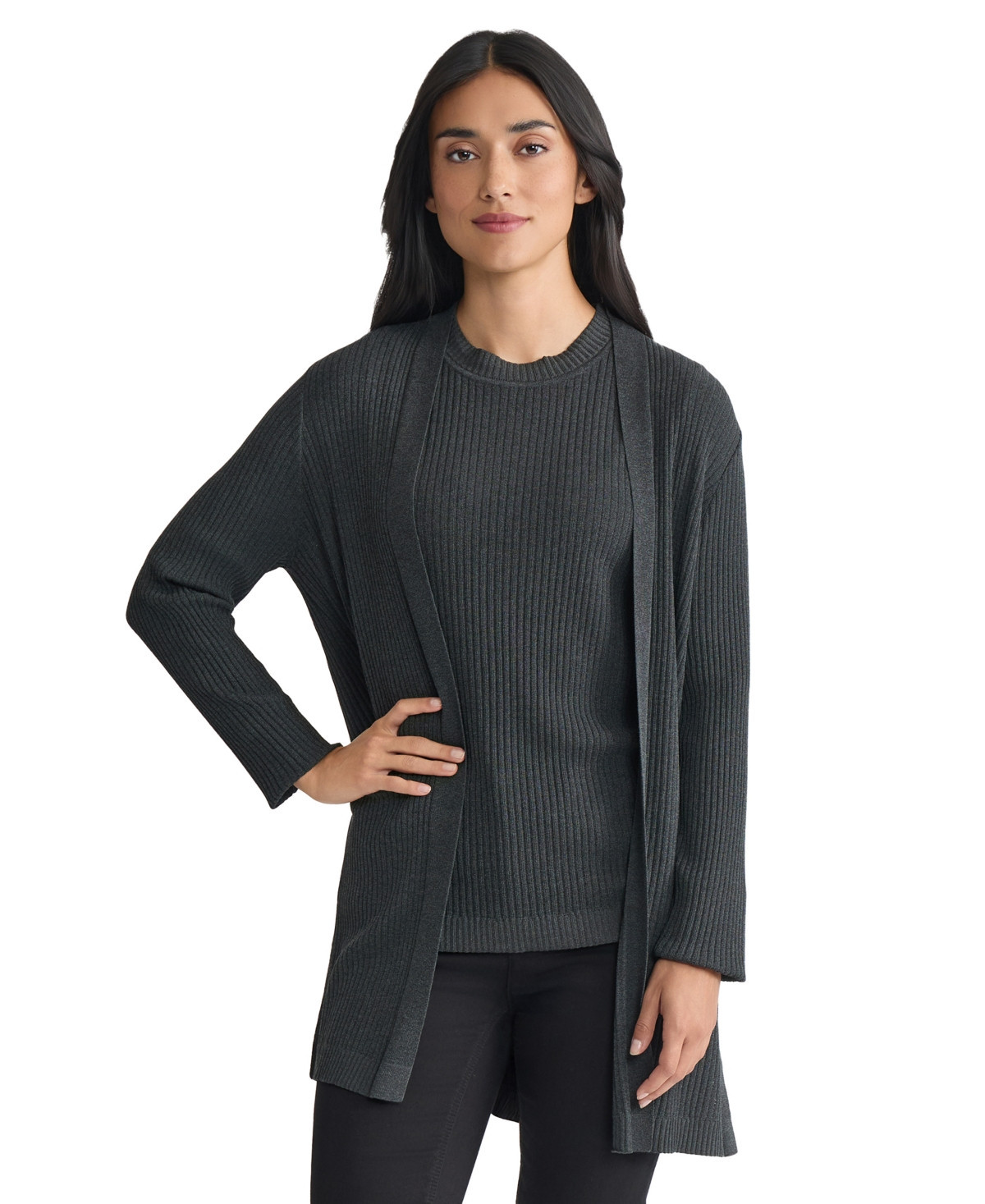 Jones New York Women's Sutton Long-Sleeve Cardigan - Dark Heather Gray | Macy's
