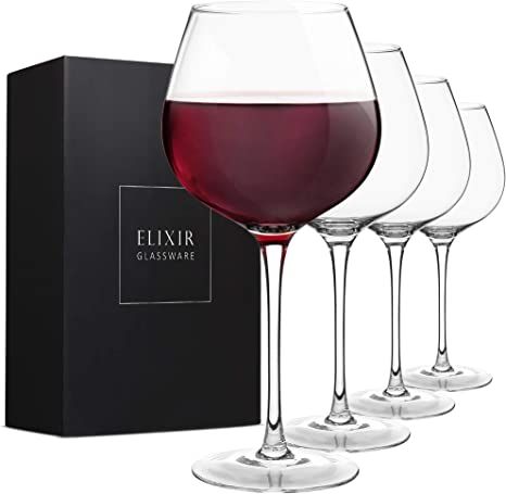 Red Wine Glasses – Large Wine Glasses, Hand Blown – Set of 4 Long Stem Wine Glasses, Premium ... | Amazon (US)