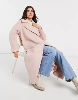 River Island brushed oversized maxi coat in pink | ASOS (Global)
