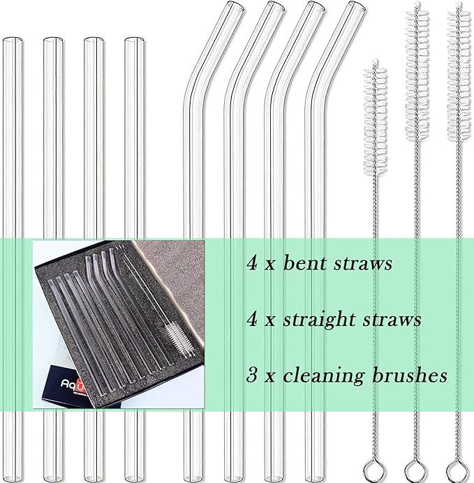 8pcs Glass Drinking Straws, Straight 9 inches x 10mm Bent 8.2 inches x 10mm, Reusable for Hot or ... | Amazon (US)