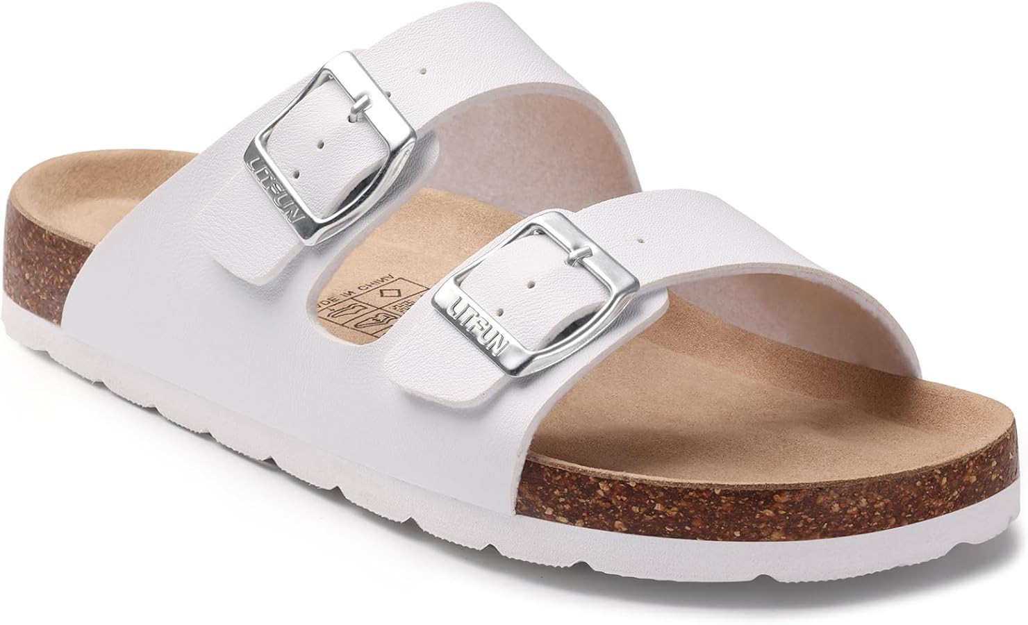 Litfun Women's Cork Footbed Sandal Summer Slip On Slide Sandals with Adjustable Buckle | Amazon (US)