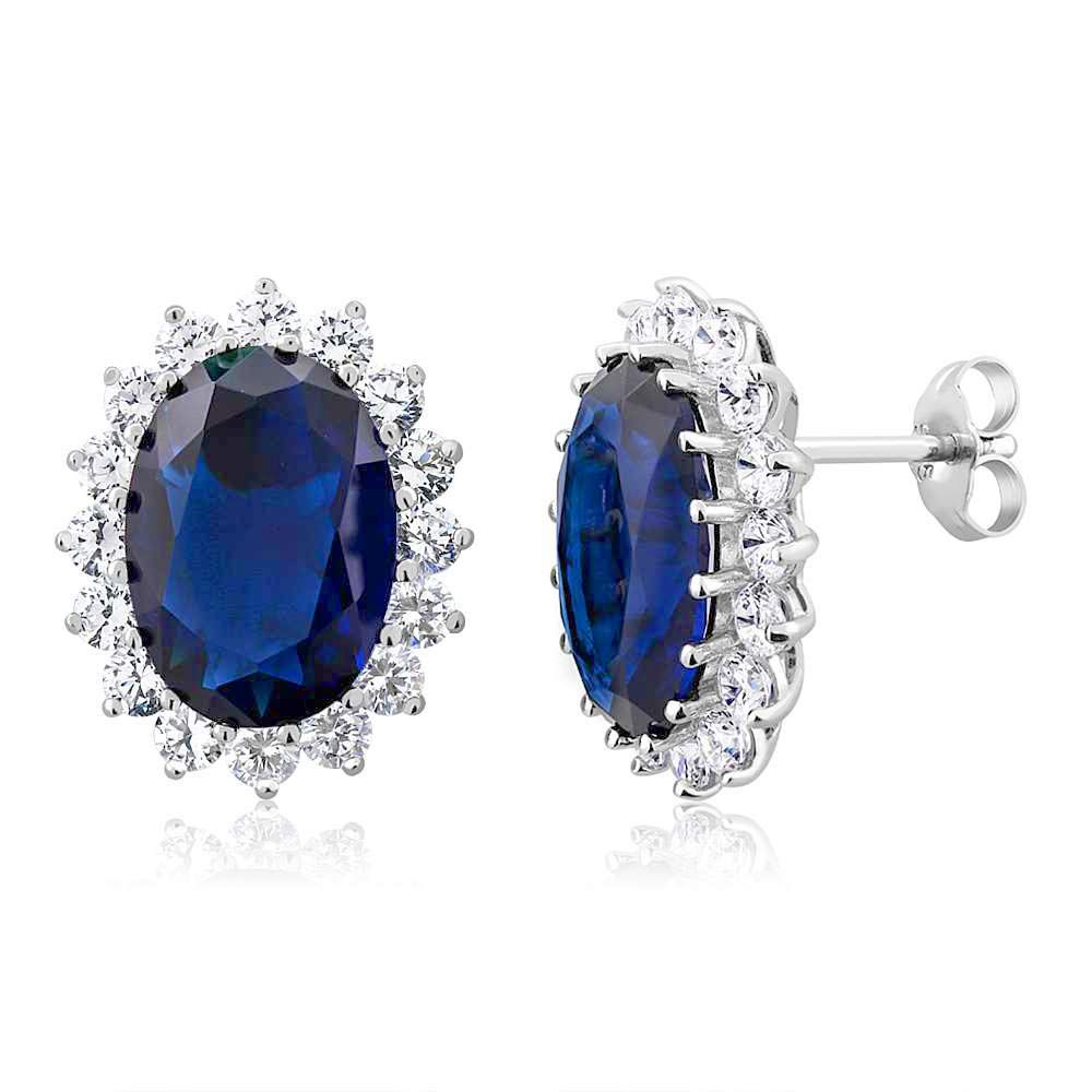 Gem Stone King 15.00 Ct Oval Blue Simulated Sapphire and Zirconia 925 Sterling Silver Earrings | Amazon (US)