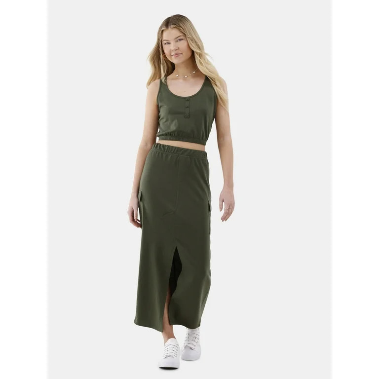No Boundaries Henley Tank and Maxi Skirt Set, Women’s and Women's Plus - Walmart.com | Walmart (US)