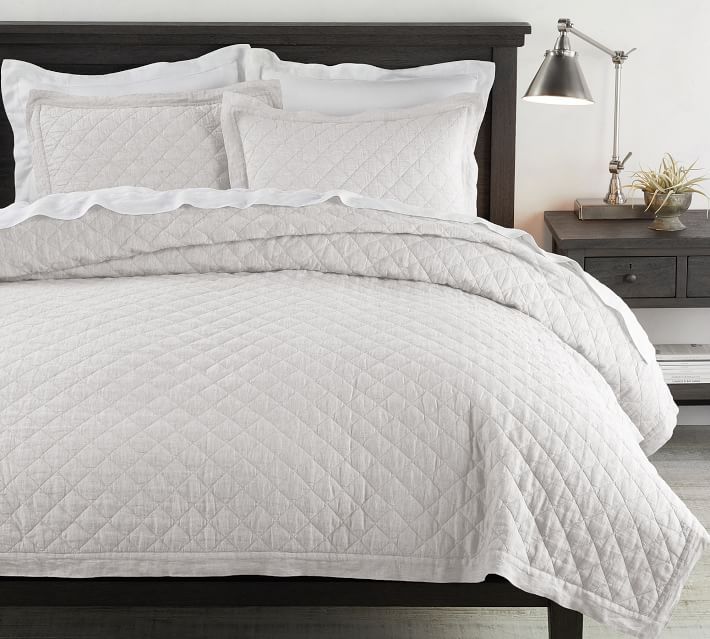 Belgian Flax Linen Diamond Quilt & Shams - Soft Gray | Pottery Barn (US)