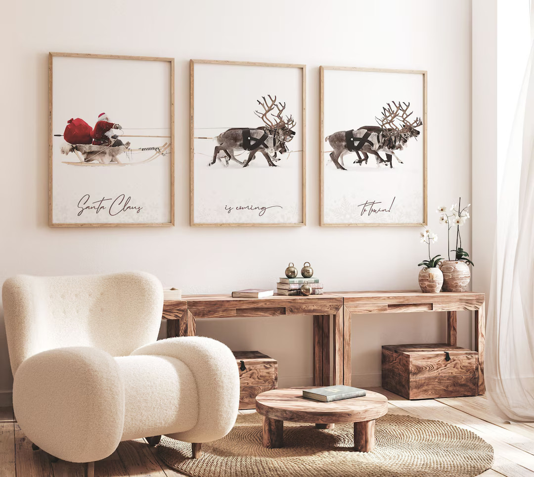 Gallery Set of 3 Christmas Santa Claus with a sleigh Prints | Xmas Printable Home Decor | Christmas  | Etsy (US)