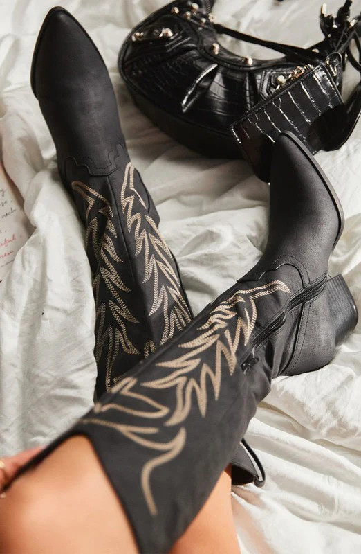 "Jules" Cowboy Boot in Black | Glitzy Bella