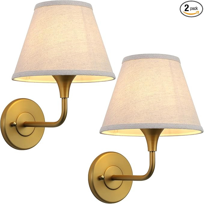 Wall Sconces Set of 2 Classic Gold Sconce with Linen Lampshade Set of Two Wall Light for Living R... | Amazon (US)