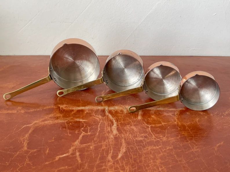 Vintage Copper Measuring Cups Set of 4 Graduated Tin Lined Copper and Brass Measuring Cups Cottag... | Etsy (US)