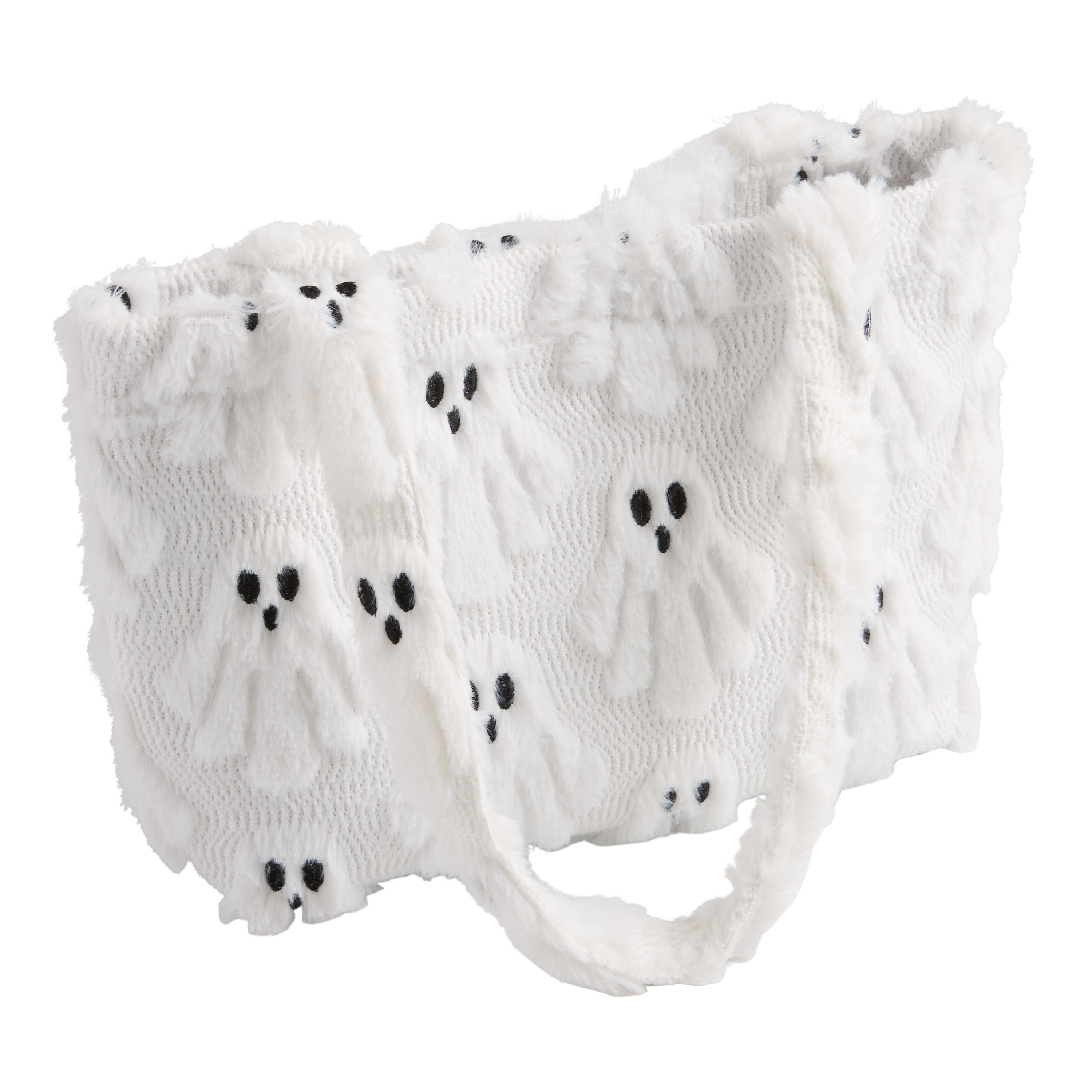 White and Black Halloween Ghost Fuzzy Tote Bag | World Market