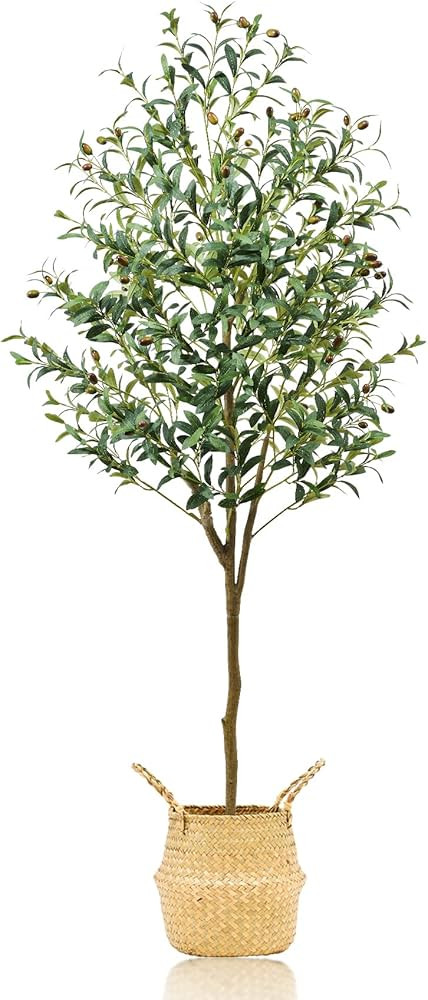 Guheake Artificial Olive Tree 6FT,Tall Faux Potted Olive Silk Tree with Large Faux Olive Branches... | Amazon (US)