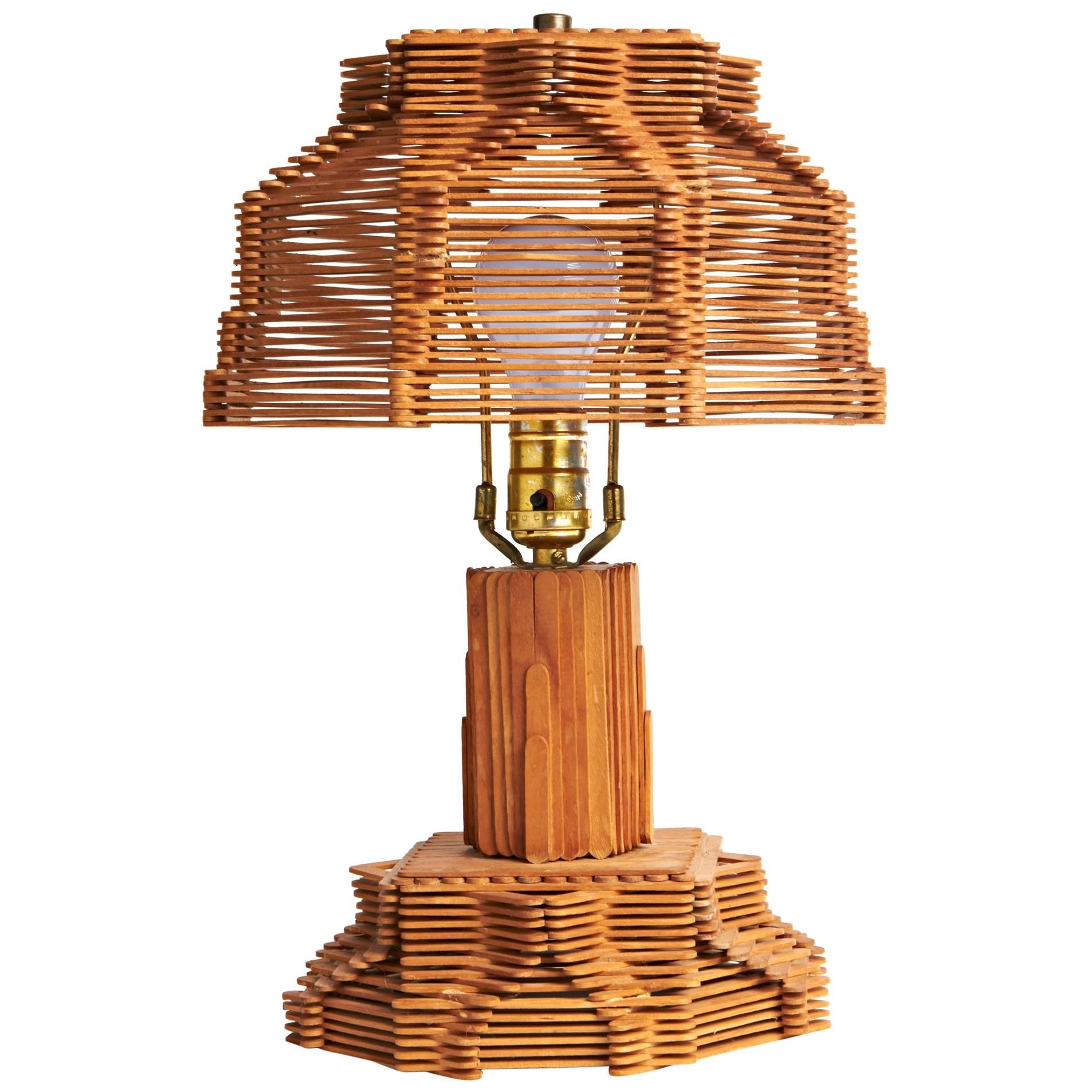 American Late Art Deco Outsider Art Architectural Popsicle Stick Table Lamp | 1stDibs