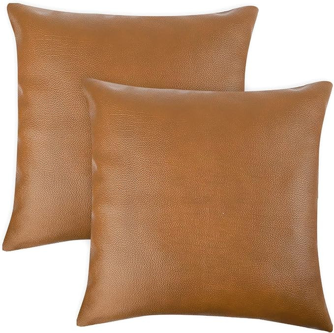 CDWERD 2pcs Modern Faux Leather Throw Pillow Covers for Couch Sofa Bed 18 x 18 Inches | Amazon (US)