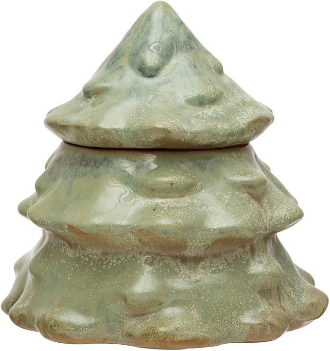 Creative Co-Op Stoneware Tree Cookie Jar, Reactive Glaze, Green | Amazon (US)