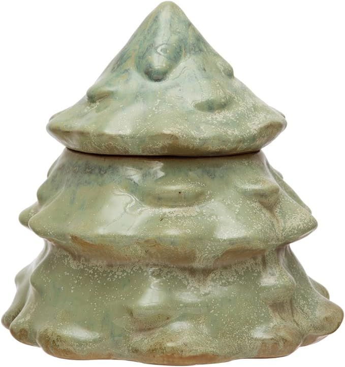 Creative Co-Op Stoneware Tree Cookie Jar, Reactive Glaze, Green | Amazon (US)