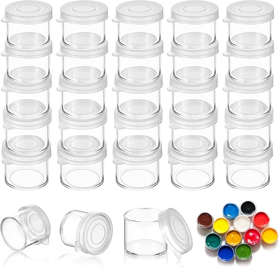 25 Pack Empty Paint Pots, 10ml/0.34 OZ Clear Small Paint Cups, Plastic Small Containers with Lids... | Amazon (US)